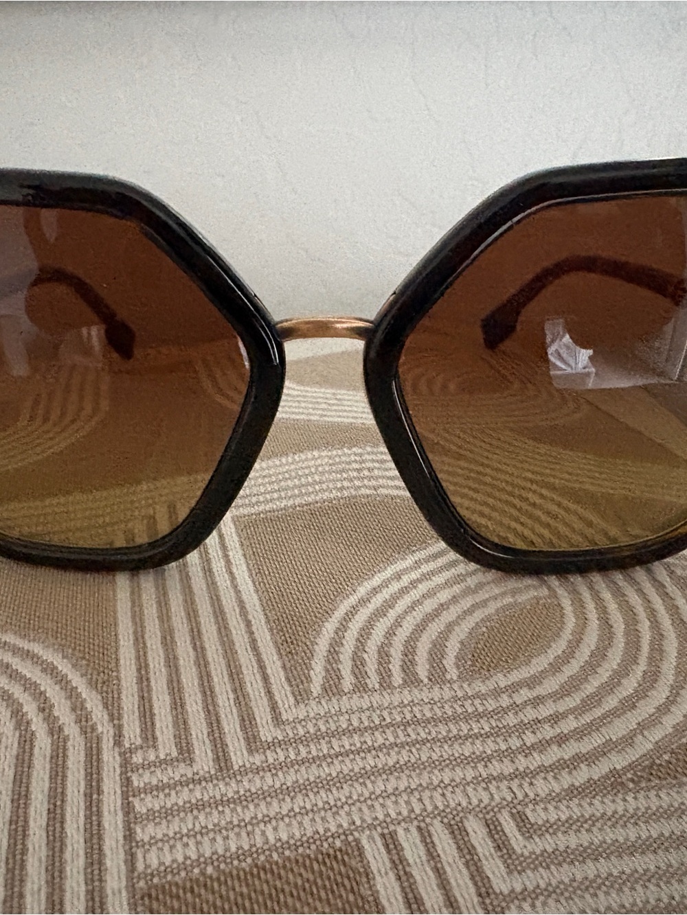 Versace Black Frame Brown Lens Hexagonal Sunglasses